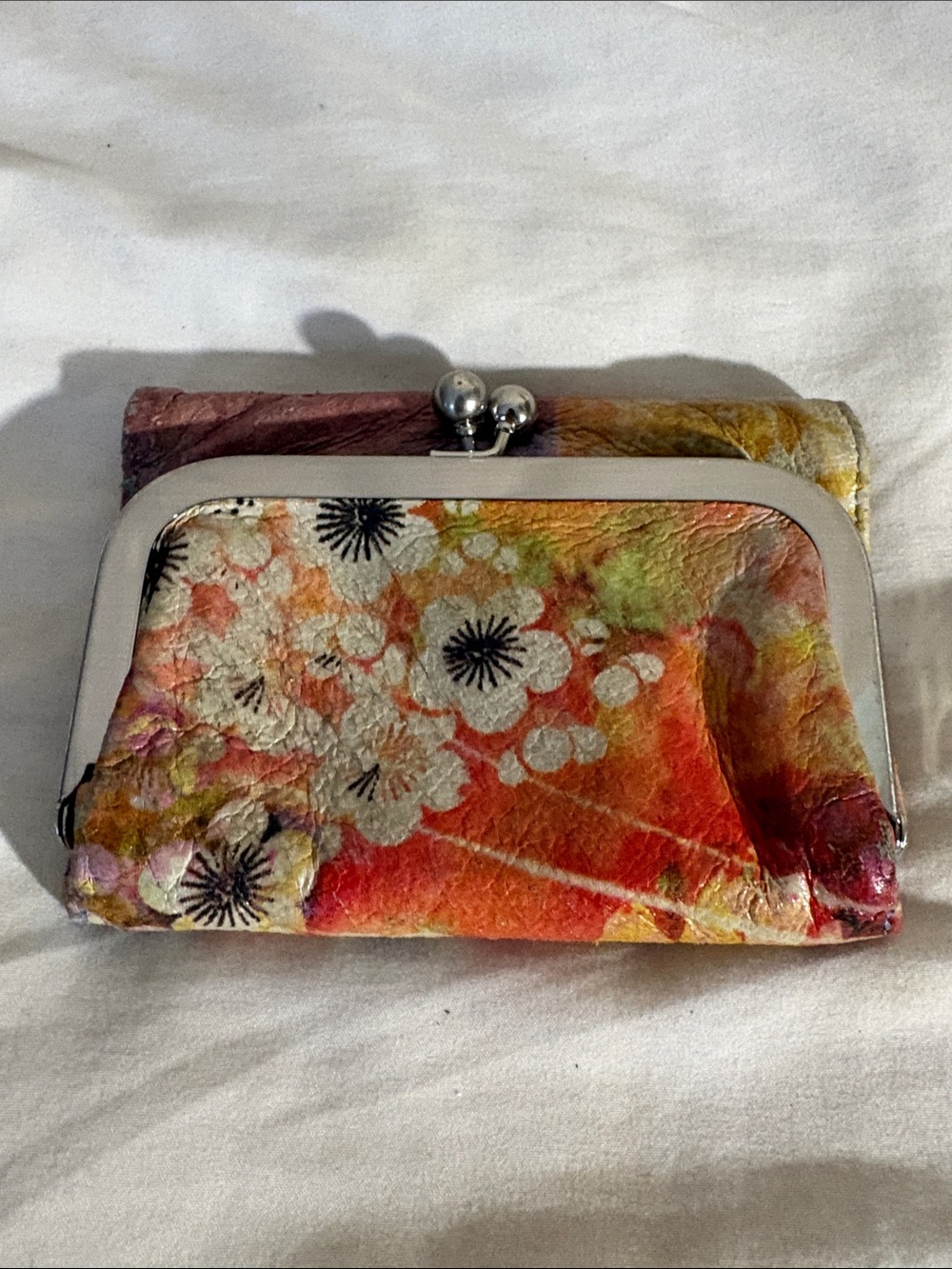 HOBO Floral Trifold Multicolor Leather Kiss-Lock Wallet